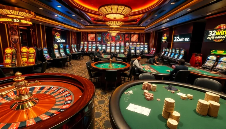 Experience the thrill of 32win32 at an upscale casino featuring vibrant games and excited players.